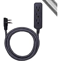 GE Designer Extension Cord With Surge Protection, Braided Power Cord, 8 ft, 3 Grounded Outlets, Flat Plug, Premium, UL…