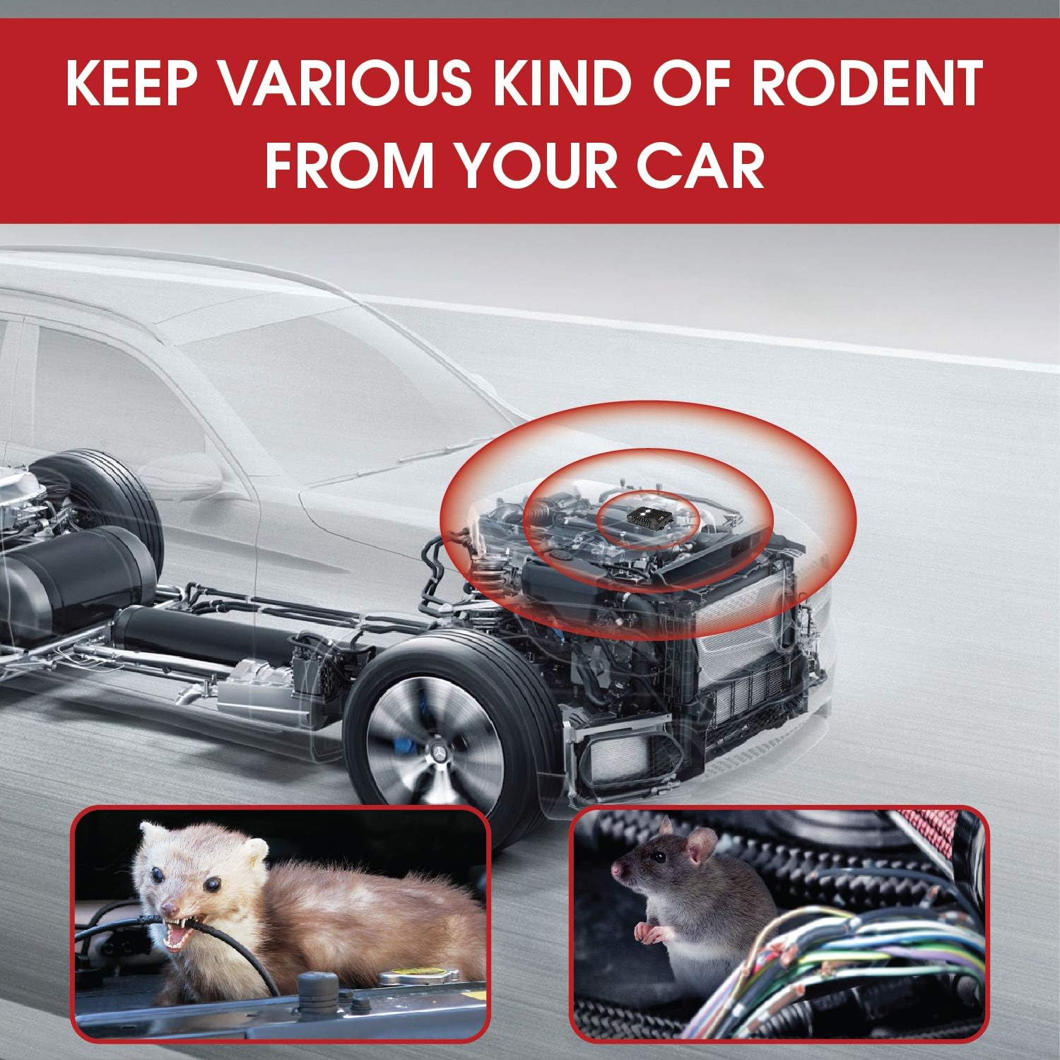 ROSELA Rodent Repellent - Mice Repellent Keep Under Hood Rodents, Mice, Rats, Squirrels, Bats from Car - Vehicle Ultrasonic Pest Repeller (2 Packs) : Garden & Outdoor