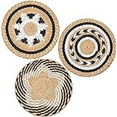 Glenmal 3 Pcs Boho Wall Basket Decor Boho Wicker Wall Hanging, Vivid | Decorative Bulrush Woven Basket Wall Decor, Farmhouse Hanging Baskets for Living Room Display, Table Settings, Kitchen Home