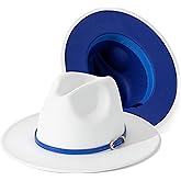 Lisianthus Women White Fedora Wide Brim Panama Hats with Color Belt Buckle