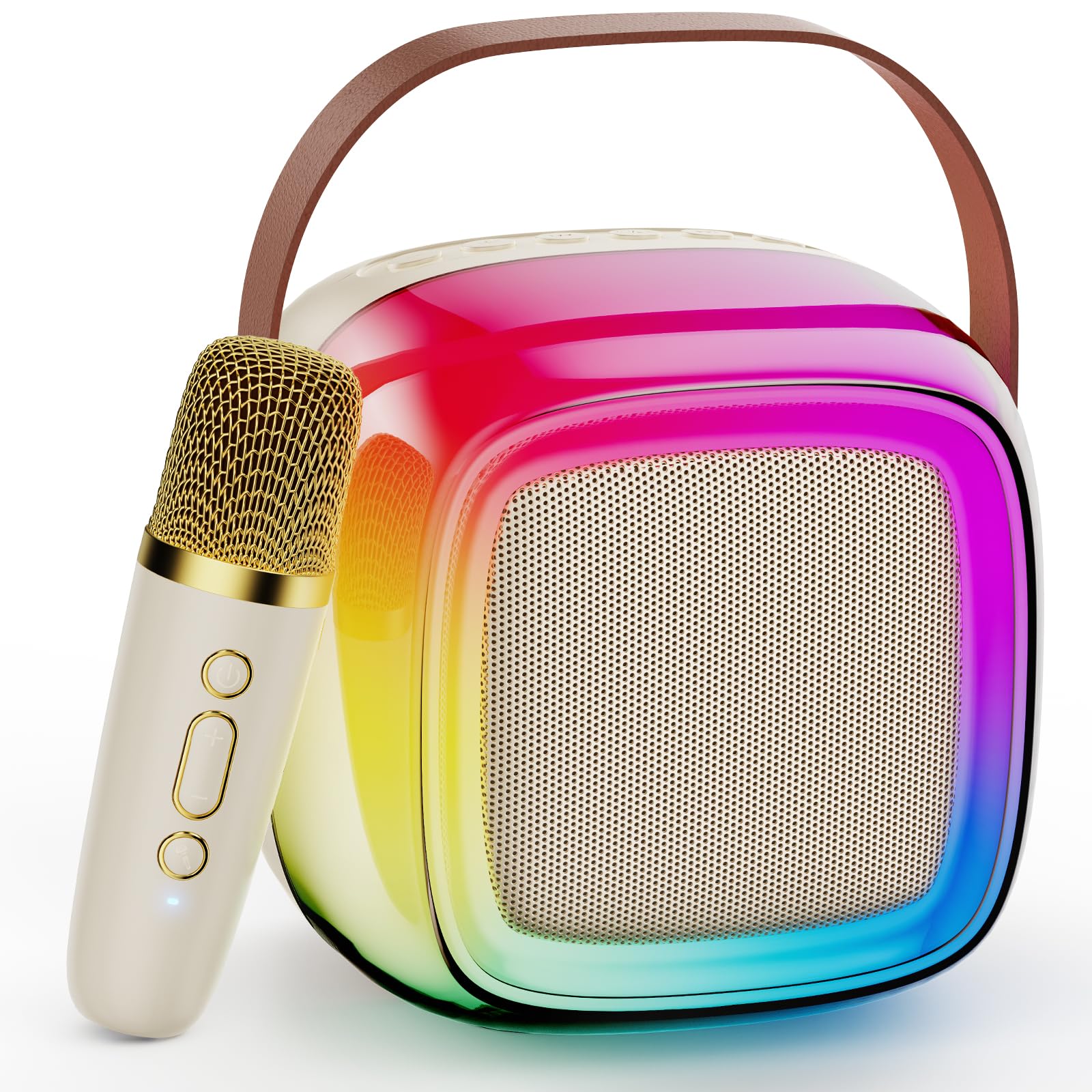 Photo 1 of JYX Mini Karaoke Machine for Kids Adults, Portable Bluetooth Speaker with 2 Microphones, Support TF/AUX Input/4 Funny Magic Voice (Rainbow-1 Mic)