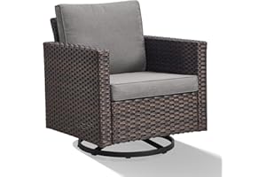 Artfurniz Patio Chairs Wicker Swivel Rocker - Oversize Patio Furniture Conversation Set Outdoor Swivel Glider 350LBS Max Load Outdoor Rocking Chairs with High Back for Porch Balcony Deck - Brown/Grey