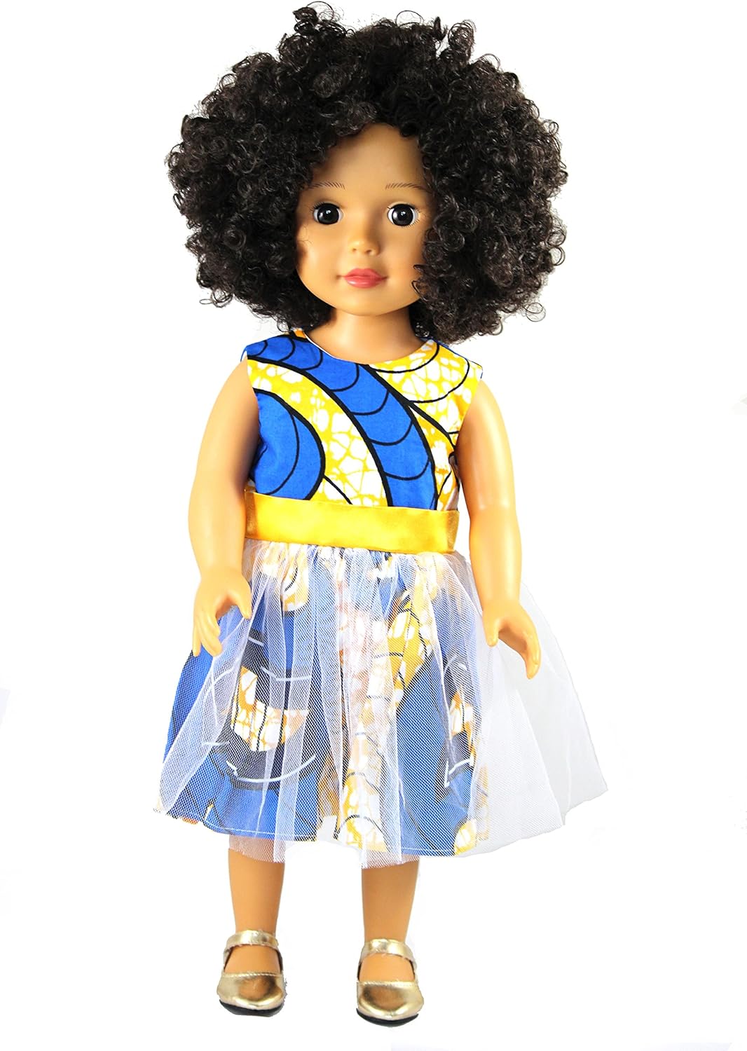 Ikuzi Dolls, African American 18 inch Light Brown Skin Doll with Afro