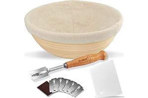 Anaeat 9 inch Bread Banneton Proofing Basket Set - 100% Natural Rattan Round Sourdough Proofing Basket with Bread Lame, Dough