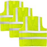 Eurow High Visibility Safety Vest, ANSI Class 2 Certified, Mesh Reflective Construction Vest, Neon Yellow with Silver Stripes for Jobsite, Traffic Control, Security, and Outdoor Work, 3-Pack, Large