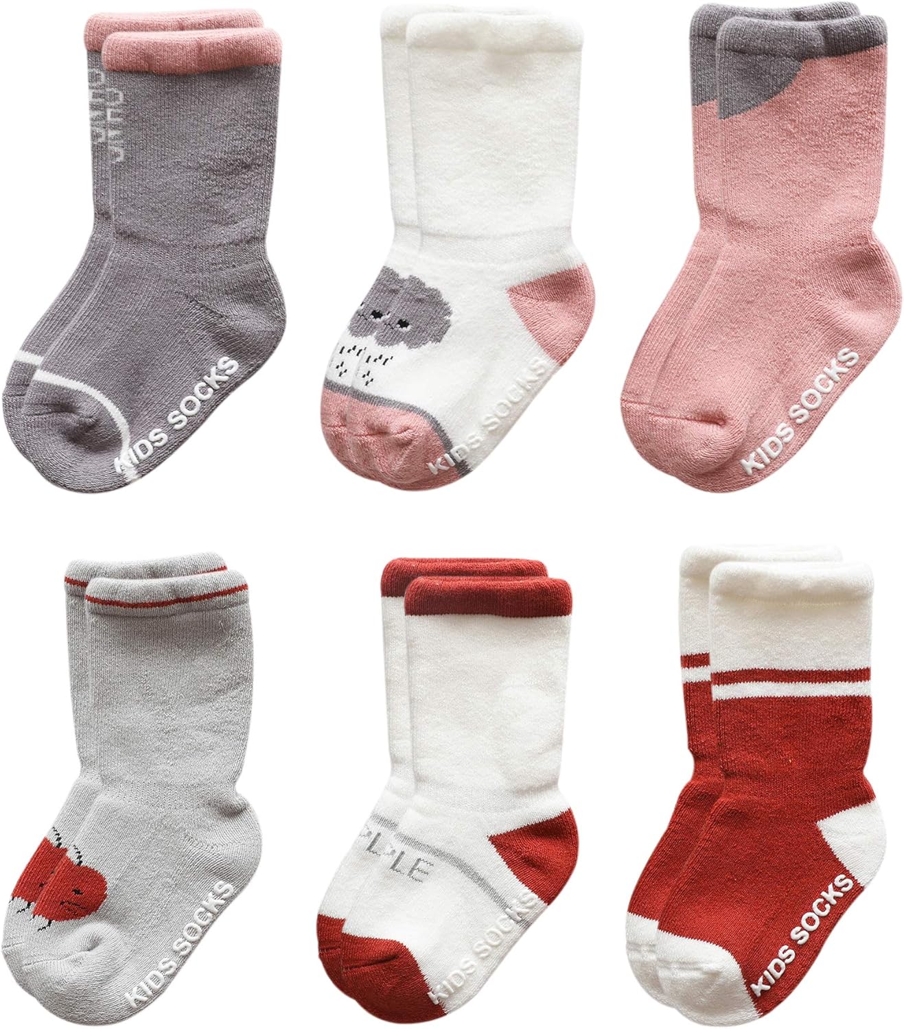 VWU Baby Socks with Grips Toddler Thick Cotton Warm Socks Anti Slip 05T 6 Pack (Set