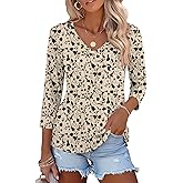 Lomon Women's V Neck T Shirts 3/4 Sleeve Blouse Summer Tops Dressy Casual Basic Tees