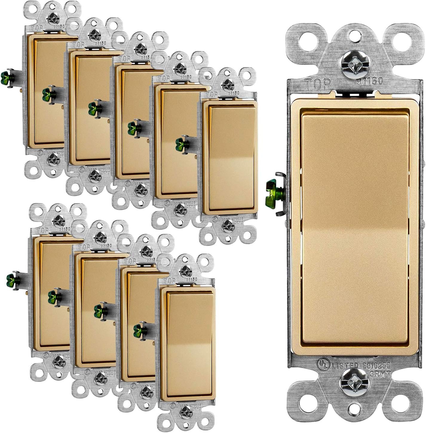 ENERLITES Decorator Paddle Rocker Light Switch, Single Pole, 3 Wire, Grounding Screw, Residential Grade, 15A 120V/277V, UL Listed, 91150-W-10PCS, White (10 Pack): Industrial & Scientific