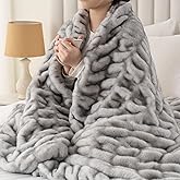 Battilo Rabbit Faux Fur Throw Blanket for Couch, Soft Fluffy Ruched Fur Blanket with Grey Tip, Cozy Thick Warm Fuzzy Large Mink Blanket for Bed Chair Home 60"x80"(Tip Dye Light Grey)
