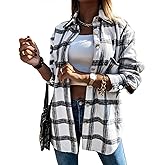 Blansdi Womens Flannel Shacket Plaid Button Down Long Sleeve Shirts Jacket Coats Fall Outfits Fashion Clothes 2025