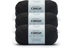 Caron All Day Cotton - 3 Pack of 173 Yards/3.52 oz Black 100% Mercerized Cotton Yarn