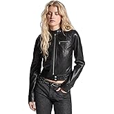 Michael Kors Women's Zip Front Leather Jacket, Black, Medium