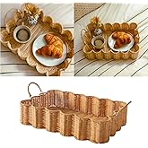 Scalloped Rattan Tray Basket,17"*12"*4" Super Hard Rectangle Hand Woven Wicker Serving Tray with Handles, Seagrass Decoratve Tray for Coffee Table (Rattan-Cream Color-17 * 12 * 4")