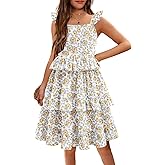 Arshiner Girls Dresses Ruffle Sleeve Tiered Casual Flowy Swing Tween Sundress with Pockets for Girls 5-13 Years
