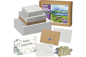 KOVIEDE 50 Pack Blank Foldable Watercolor Cards with Envelopes 5''x7'', 40 Sheets Watercolor Postcards, 140lb/300gsm Heavyweight 100% Cotton Cards for Watercolor Painting, Greeting, Christmas Birthday