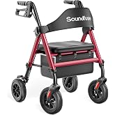 soundfuse Foldable Rollator Walkers for Seniors with Seat, 8'' PU Wheels | Ergonomic Padded Seat, Lightweight Aluminum Frame, Dual Height Adjustable, Rolling Walker with Big Storage Bag for Daily Use