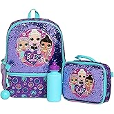 L.O.L. Surprise! Girl’s 4 Piece Backpack Set, Flip Sequin 16" School Bag with Front Zip Pocket, Purple and Teal