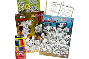 LUTI Disney 101 Dalmatians Coloring Book Set Bundle with 2 Coloring Books, Dog/Puppy Stickers, 12 Coloring Pencils, Indoor Scavenger Hunt, and Activities