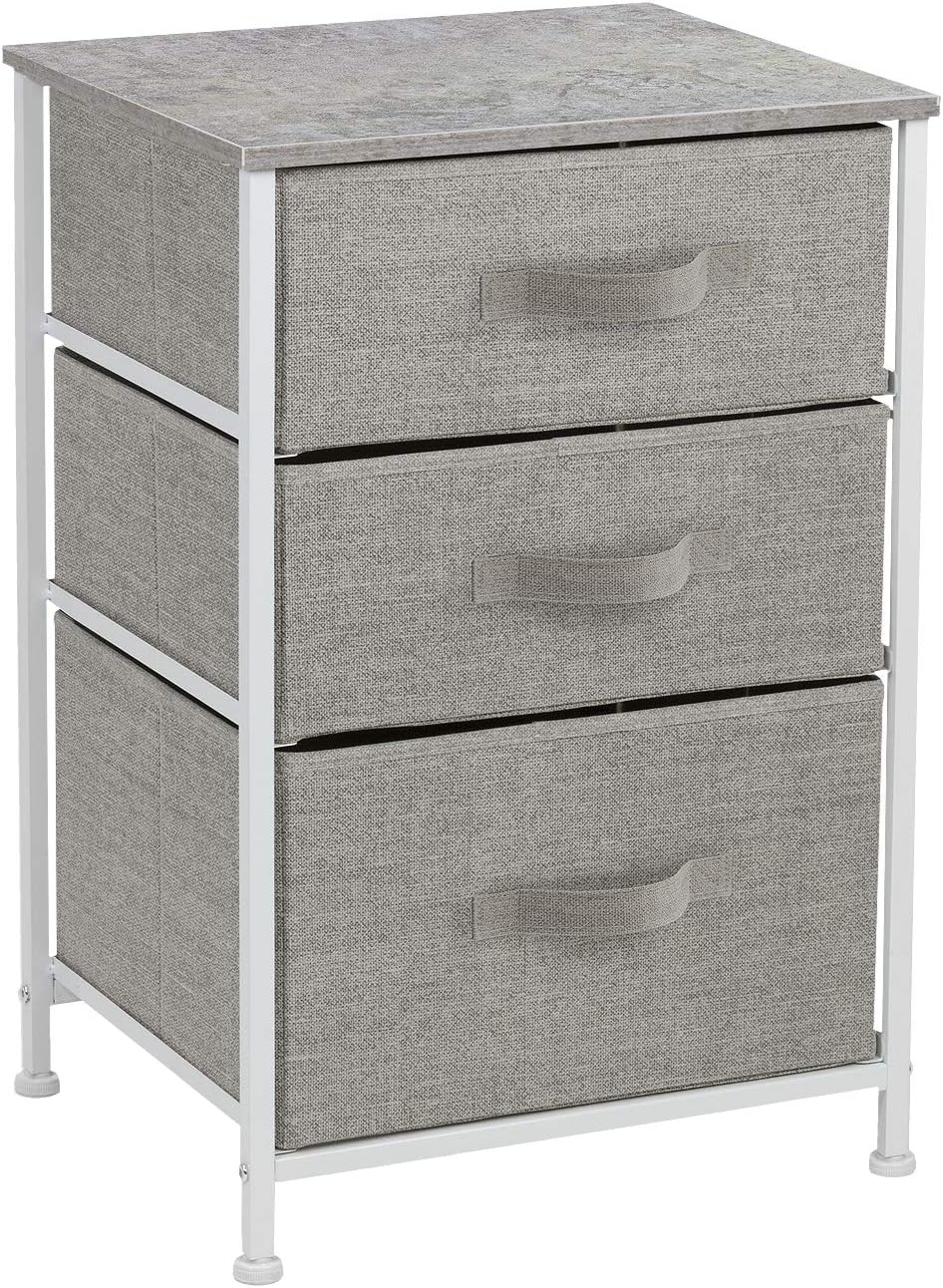 Sorbus Nightstand with 3 Drawers - Bedside Furniture & Accent End Table Chest for Home, Bedroom Accessories, Office, College Dorm, Steel Frame, Wood Top, Easy Pull Fabric Bins (Gray): Kitchen & Dining