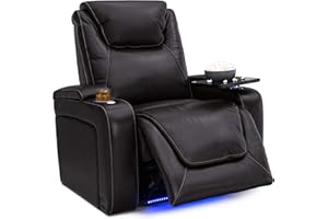Seatcraft Pantheon - Big & Tall - Home Theater Seating - Living Room - 400 lbs Capacity - Italian Leather - Power Recliner - Powered Headrest and Lumbar - Cupholders - Arm Storage, Brown
