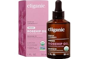 Cliganic Organic Rosehip Seed Oil for Face, 100% Pure | Natural Cold Pressed Unrefined Non-GMO | Carrier Oil for Skin, Hair & Nails