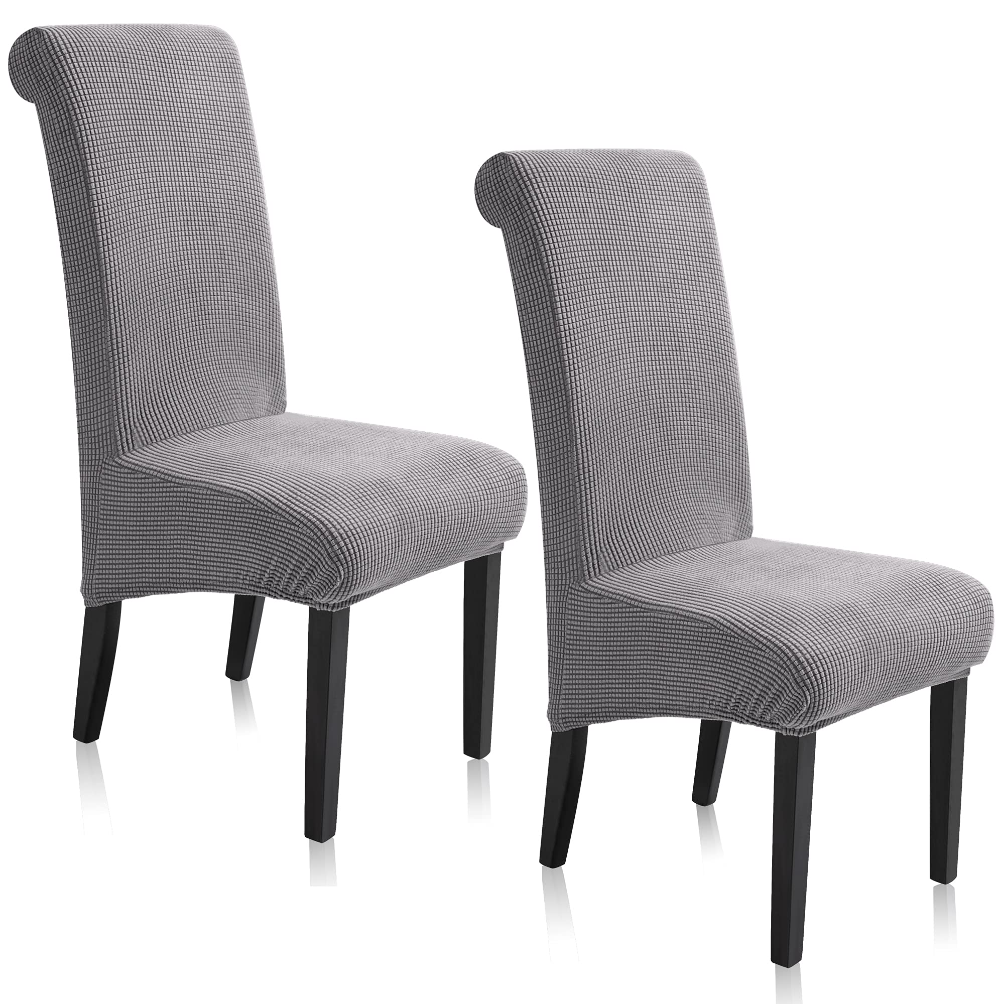 TIANSHU Long Back Twill Dining Chair Cover 2 Pack,Removable Washable Chair Slipcovers for Hotel Dining Room Ceremony Banquet Wedding Party Decor (2 Pack,Light Gray)
