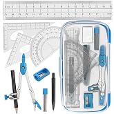 Akuoly Drafting Compass Kit School Supply Set Featuring Geometry Compass, Protractor, Set Squares, and Ruler &ndash; for School Grade Boy snd Girl with Every Piece Compact in Carrying Case, Classic Blue