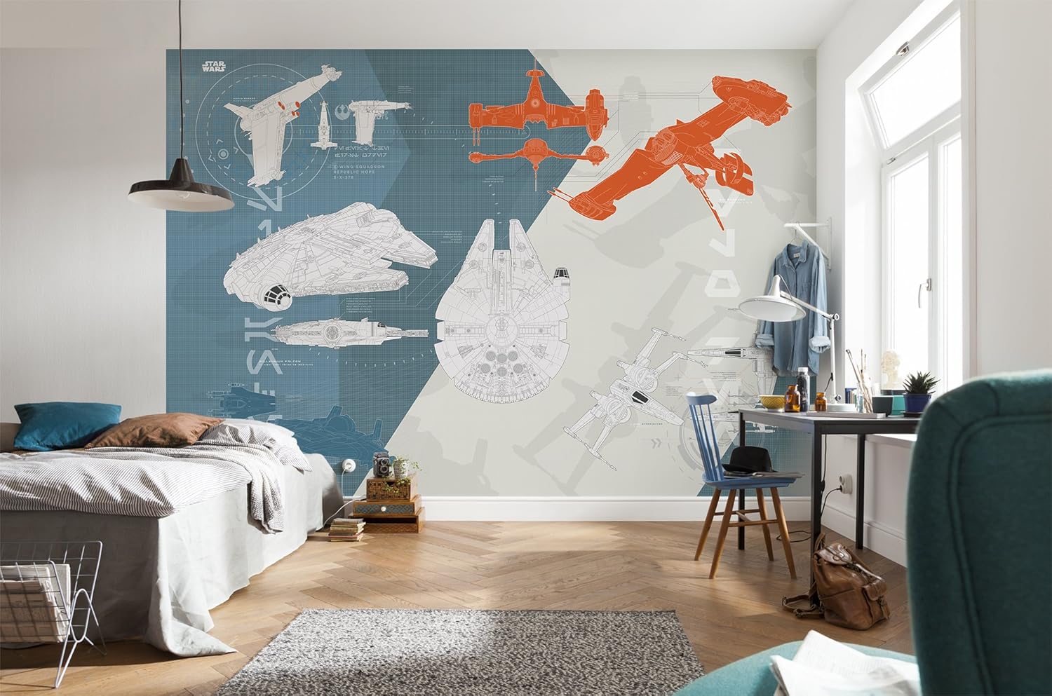 Komar 8-4001 Star Wars Technical Plan Mural Wallpaper, Multi-Colour, 368 x 254 cm, 254 x 368 cm