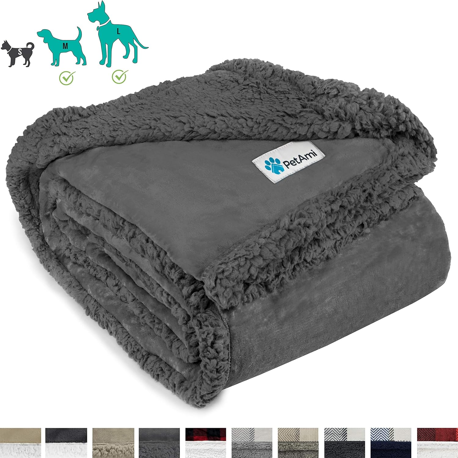 PetAmi Dog Blanket, Sherpa Dog Blanket | Plush, Reversible, Warm Pet Blanket for Dog Bed, Couch, Sofa, Car (Grey/Grey Sherpa, 60x80 Inches) : Pet Supplies