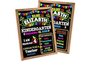KIZZYEA First and Last Day of School Board,10 x 12 Inch Double Sided Back to School Sign, Reusable Wooden 1st Day School Chalkboard of Preschool/Kindergarten/First Grade Photo Props for Kid