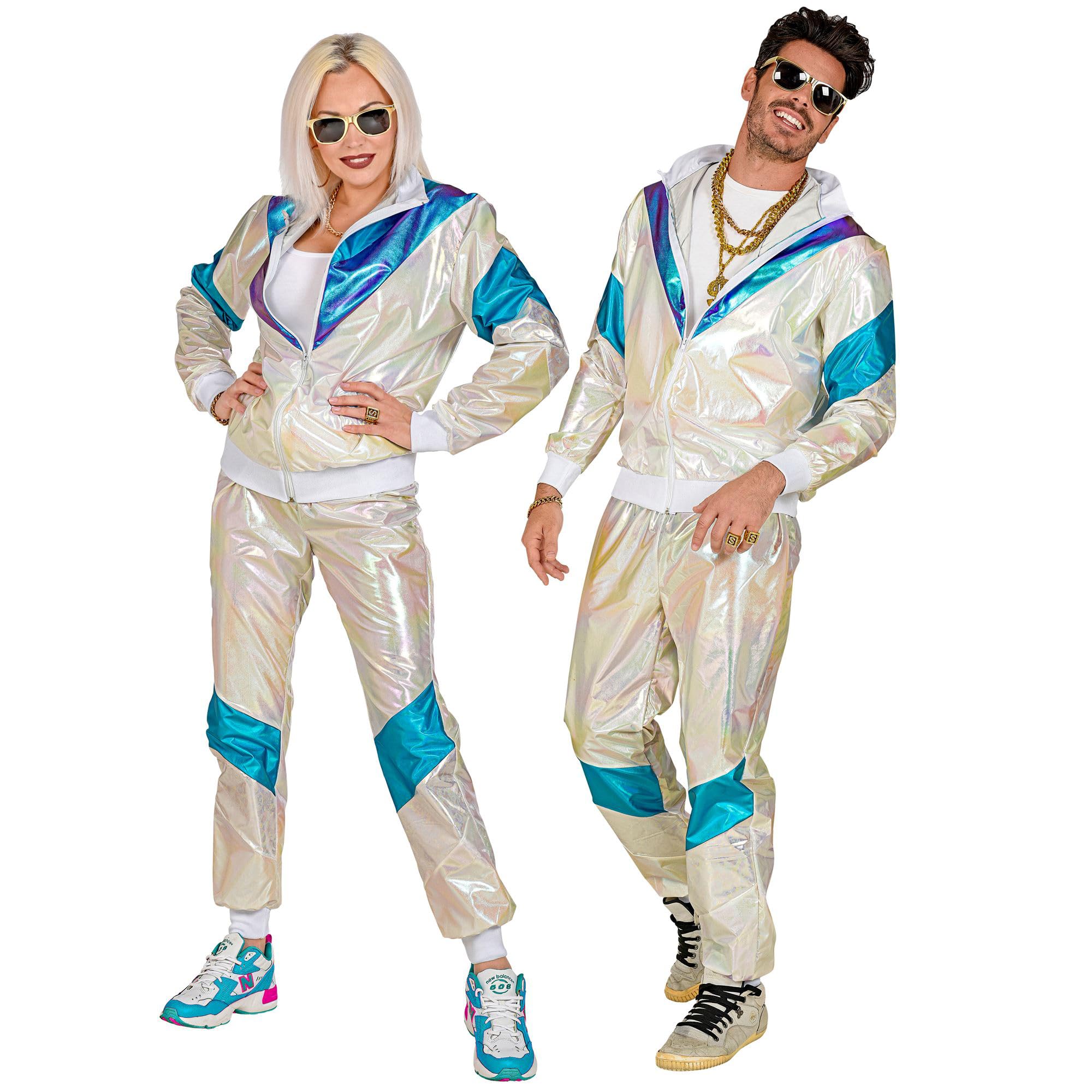 Widmann 11791 – Costume 80s Tracksuit, Beaded Jacket and Trousers, Jogging Suit, Retro Style, Bad Taste Party, Carnival, Multicoloured, S