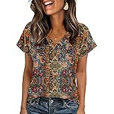 Zeagoo Womens Summer Tops Rolled Short Sleeve V Neck Shirts Casual Dressy Business Work Blouses Outfits
