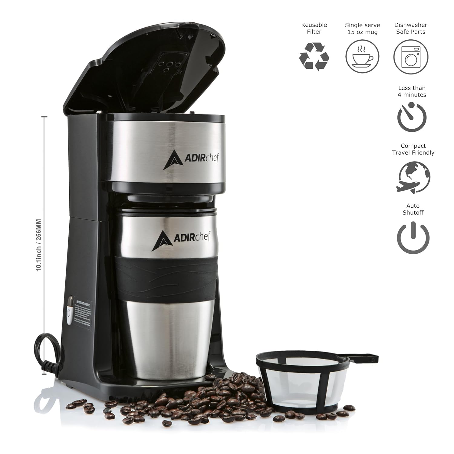AdirChef Grab N' Go Personal Coffee Maker with 15 oz. Travel Mug Choose