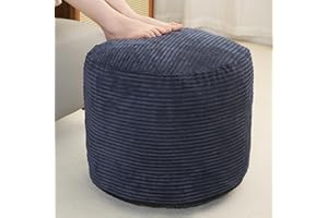 Yueyocici Pouf Ottoman Stuffed Round Modern Foam Filled Foot Rest Poufs for Living Room Chair Decorative 20 X 15 Inches Fluffy Pouf Foot Stool Storage Ottoman, Navy Blue