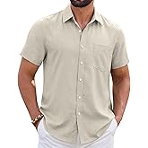ROUWELL Mens Linen Shirt Short Sleeve Wrinkle Free Casual Untucked Button Down Shirts Beach Breathable Tops Summer