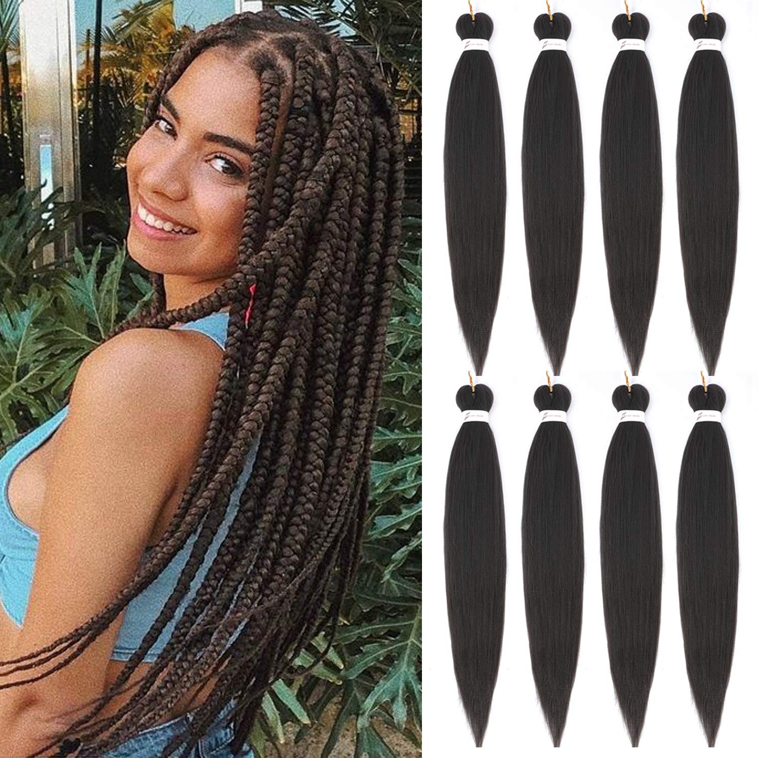 Originea 8 Packs Pre Stretched Braiding Hair 26 inch Yaki Texture EZ Braids Extensions Hair for Braiding Hot Water Setting Synthetic Hair Extensions (#4)