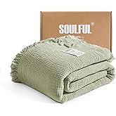 SOULFUL Muslin Throw Blanket with Tassels - Soft King Size Cotton Throw Blanket for Couch or Bed, Lightweight and Breathable Gauze for All Seasons, LightChampagne, 108" x 90"