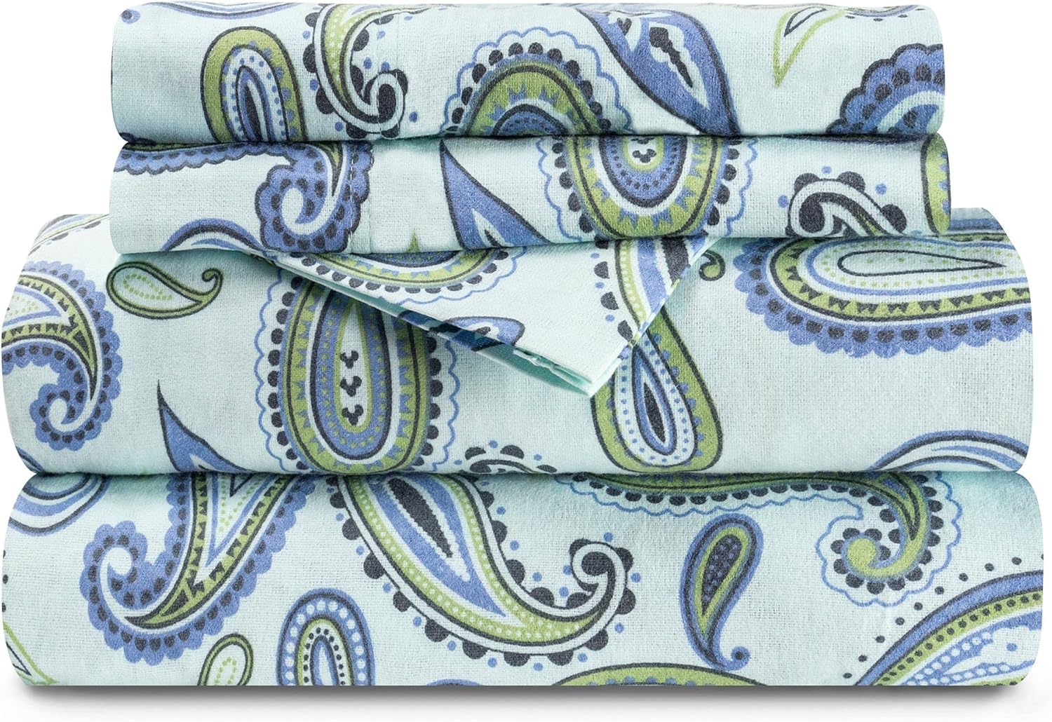 Photo 1 of Superior Premium Cotton Flannel Sheets, All Season 100% Brushed Cotton Flannel Bedding, 4-Piece Sheet Set with Deep Fitting Pockets - Light Blue Paisley, King Bed