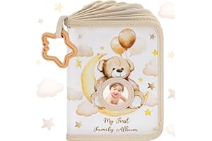 Motiskyy My First Photo Album for Baby Soft Toddlers Family Photo Book with Safe Mirror Holds 17 4 x 6 Photos Family Album Picture Book Gift for Newborn Toddler Kids Baby Shower(Bear)