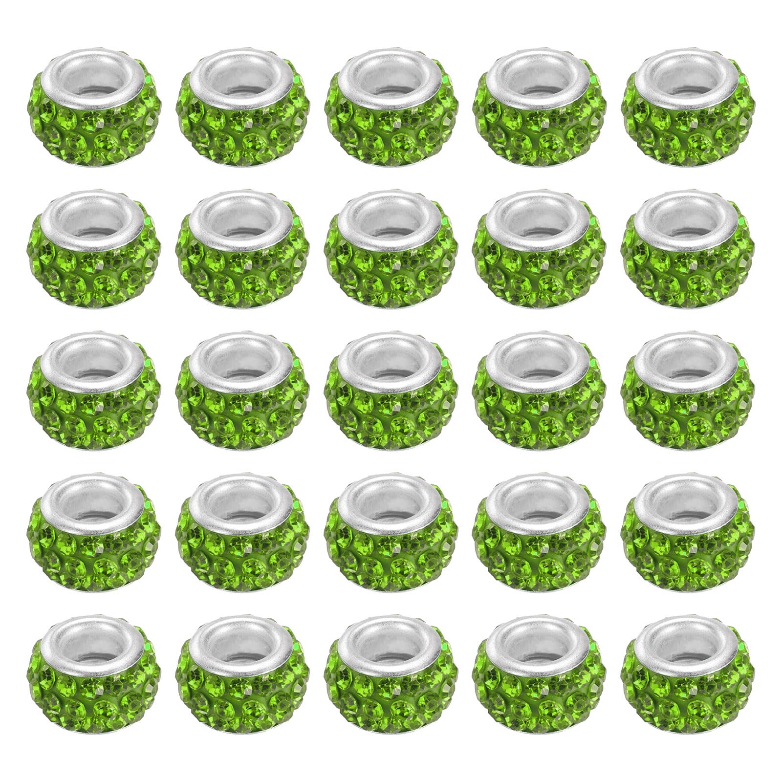 PATIKIL 12mm Rhinestone European Beads, 60Pcs European Large Hole Crystal Charm Beads Spacer Beads Hair Bead for DIY Jewelry Making, Light Green