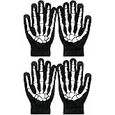 OTPEH Women Men 2 Pairs Skeleton Gloves Skull Bone Gloves Glow In The Dark Halloween Accessories
