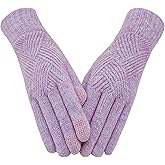 Tomily Women Winter Knit Gloves Warm Touchscreen Gloves Windproof Dual-layer Elastic with Thermal Fleece Lining