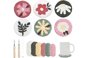 Emri Lane Punch Needle Kit – 6 Floral Design Punch Needle Embroidery Kit w/Monk Cloth, Embroidery Hoop, Yarn & More - Essential Punch Needle Supplies for Crafters - Ideal Punch Art for Beginners