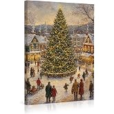 IERNCDFM Vintage Christmas Tree Town Wall Art Framed, Winter Holiday Decor | Cozy Christmas Tree Square Poster Picture Decor for Living Room Entryway Bedroom, 11 x 14 Inch Christmas Decorations Indoor