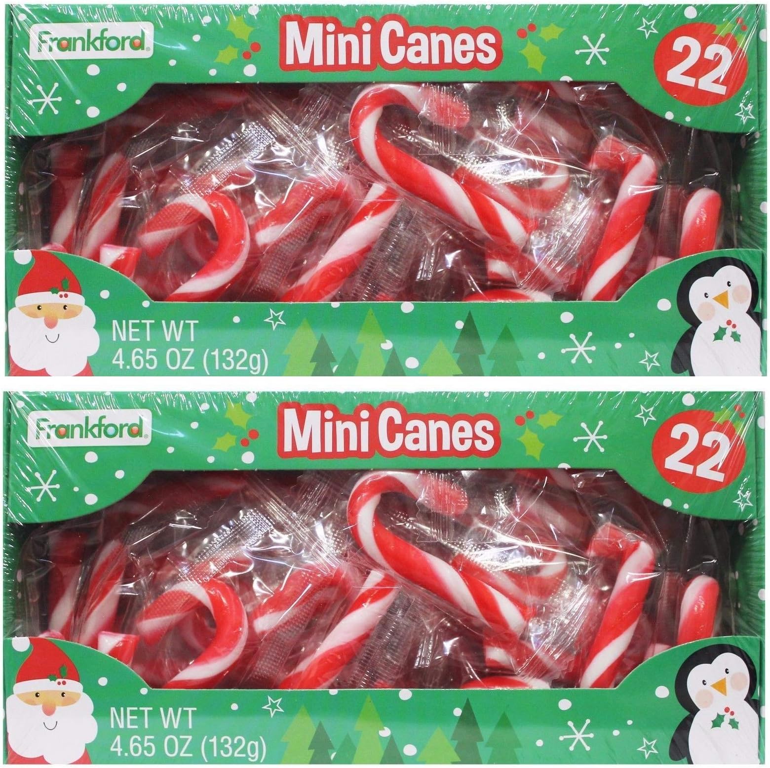 Golden Gift Box - Frankford Mini Peppermint Candy Canes - Traditional Red and White Miniature Peppermint Candy Canes Individually Wrapped (3 boxes - 66 total)