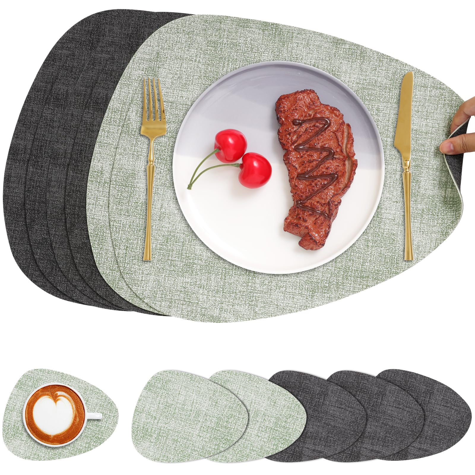 Chitomars Placemats and Coaster Set of 6, Place Mats Table Mats Coffee Mats Placemats set of 6 Triangle Waterproof Wipeable Dual Sided Kitchen Heat Resistant Non-Slip Washable — image 1