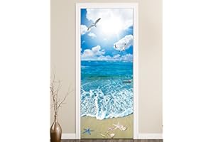 FLFK Door Sticker - 3D Door Mural Peel and Stick, Removable Self-Adhesive Ocean Door Wallpaper for Home Decor, 30.3"W x 78.7"