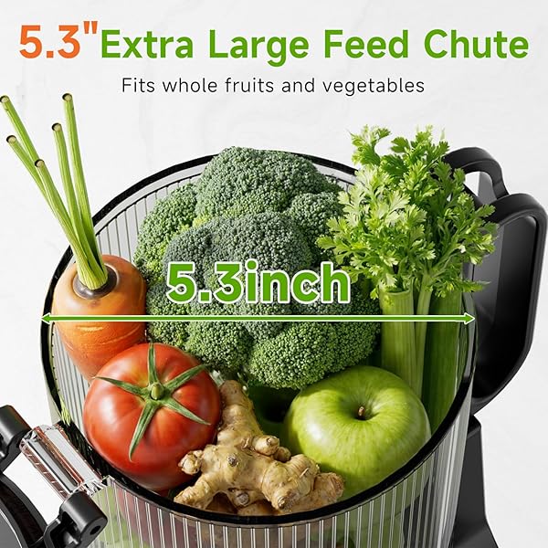 COLD PRESS JUICER, 5.3″ WIDE FEED CHUTE JUICE EXTRACTOR MACHINE WITH 400W, HIGH JUICE YIELD, SLOW MASTICATING JUICER FOR WHOLE VEGETABLES & FRUITS