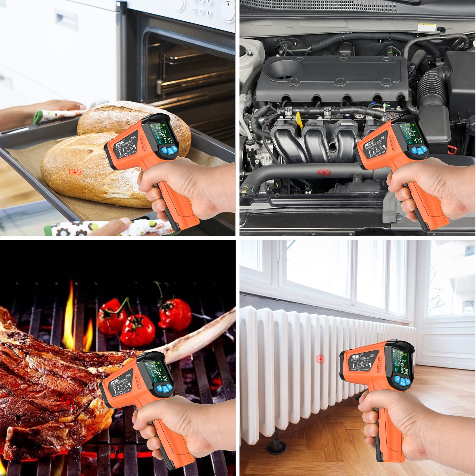 Infrarot Thermometer MESTEK Digital Laser Temperaturmessgerät mit K-Sonde IR Pyrometer -50°C bis 800°C Berührungslos Farbe LCD Alarm Einstellbarer Emissionsgrad für Küche Backen Industrie 9