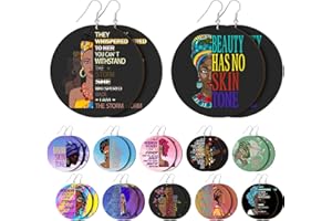 Hinly 12 Pairs African American Earring for Black Women African Earrings Kwanzaa Earrings Gifts Motivational Theme Earrings Round Wood Painted Dangle Decoration for African American Kwanzaa Gifts